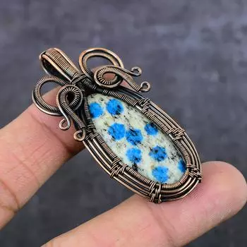Кулон из медной проволоки с драгоценным камнем K2 Azurite 2,36 дюйма V8M49