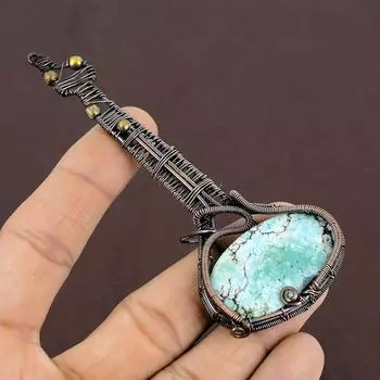 Кулон из медной проволоки с натуральным тибетским бирюзовым драгоценным камнем для гитары 4,33 дюйма M5d51