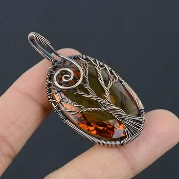 Кулон из медной проволоки с натуральным древом жизни и цитрином, 2,36 дюйма, l7b92