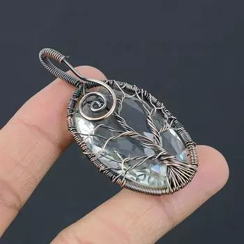 Кулон из медной проволоки с натуральным древом жизни, белый топаз, драгоценный камень, 2,36 дюйма, R6u20