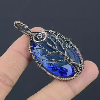 Кулон из медной проволоки с натуральным древом жизни, швейцарский голубой топаз, 2,44 дюйма, Z4N67