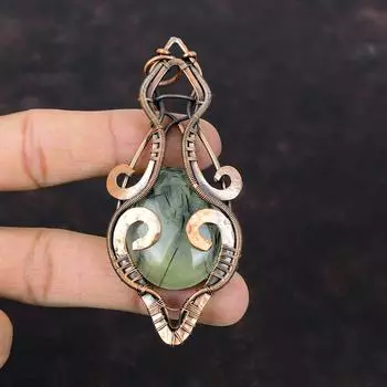 Кулон из мха-пренита, медная проволока, кулон, уникальный дизайн, ювелирные изделия, кулон с драгоценным камнем, изысканные медные украшения, кулон ручной работы, свадебный подарок
