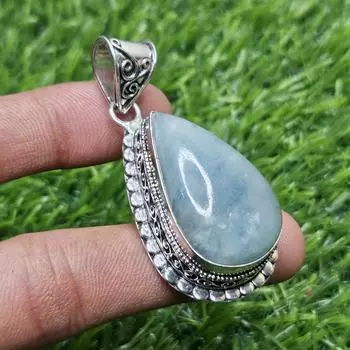 Кулон из натурального аквамарина, стерлингового серебра 925 пробы, кулон с драгоценным камнем, кулон в форме груши, подарок для нее синий