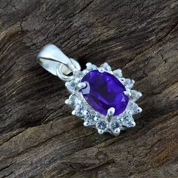 Кулон из натурального аметиста, ожерелье из стерлингового серебра, кулон ручной работы
