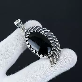 Кулон из натурального черного оникса в серебре 925 пробы - Дизайн ручной работы, Ювелирное украшение для повседневной носки, Уникальный кулон, Подарок на Пасху 2.36 чёрный