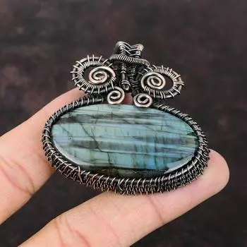 Кулон из натурального драгоценного камня лабрадорит, обернутый медной проволокой, ювелирное изделие ручной работы, медный кулон, лабрадорит, ювелирное изделие для подарка, лечебный камень