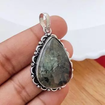Кулон из натурального драгоценного камня пренита 925 Серебряный кулон с цепным ожерельем