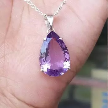 Кулон из натурального фиолетового аметиста - февральский кулон с камнем - аметист грушевидной огранки