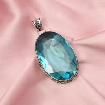 Кулон из натурального голубого топаза Серебряная цепочка Ожерелье из стерлингового серебра 925 пробы