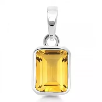 Кулон из натурального изумруда желтого цвета с цитрином и серебром