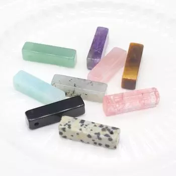 Кулон из натурального камня, прямоугольный кристалл, розовый кварц, амазонит, аметист, обсидиан, подвеска для изготовления ювелирных изделий, аксессуары для ожерелья «сделай сам», 25x6 мм 2Pc/25x6mm-Obsidian