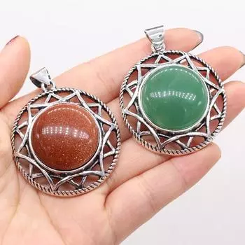 Кулон из натурального камня, розовый кварц/малахит, круглый кружевной кулон для изготовления ювелирных изделий, ожерелье, браслет, аксессуар 40x40mm