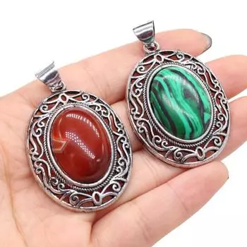 Кулон из натурального камня в форме яйца, полудрагоценный кружевной кулон для изготовления ювелирных изделий, ожерелье, браслет, аксессуар 33x45mm
