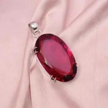 Кулон из натурального красного рубина с серебряным большим ожерельем из стерлингового серебра 925 пробы для мужчин и женщин L розовый