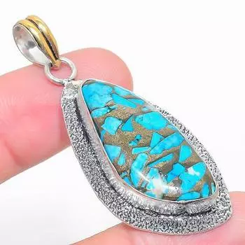 Кулон из натурального медно-синего бирюзового двухцветного серебра 925 пробы 2,21 дюйма P9z83