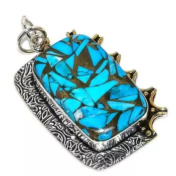 Кулон из натурального медного бирюзового камня, двухцветный, из стерлингового серебра 925 пробы, 1,97 дюйма, p3O97
