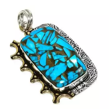 Кулон из натурального медного бирюзового камня, двухцветный, из стерлингового серебра 925 пробы, 1,97 дюйма, N6o18