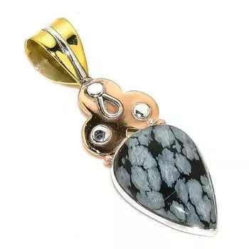 Кулон из натурального обсидиана со снежинкой, двухцветный, из чистого серебра 925 пробы, 1,75 дюйма, Y3S70