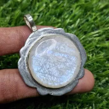 Кулон из натурального радужного лунного камня, стерлинговое серебро 925 пробы, кулон с драгоценным камнем, кулон круглой формы, подарок для нее белый