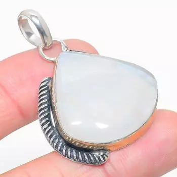 Кулон из натурального радужного лунного камня, двухцветный, из стерлингового серебра 925 пробы, 1,89 дюйма, B4m23