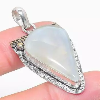 Кулон из натурального радужного лунного камня, двухцветный, из стерлингового серебра 925 пробы, 1,93 дюйма, r6Q32