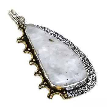 Кулон из натурального радужного лунного камня, двухцветный, из стерлингового серебра 925 пробы, 2,44 дюйма, f6T66