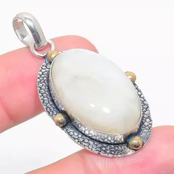 Кулон из натурального радужного лунного камня, двухцветный, из стерлингового серебра 925 пробы, 1,89 дюйма, g6K25