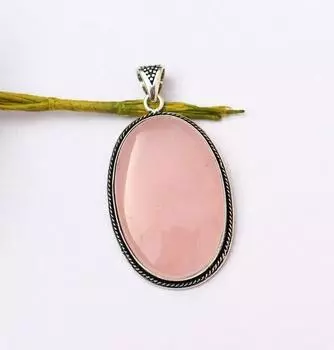 Кулон из натурального розового кварца/ожерелье из розового кварца/серебряный кулон ручной работы для женщин L розовый
