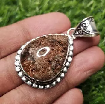Кулон из натурального садового кварца, подвеска из стерлингового серебра 925 пробы, кварцевый серебряный кулон, подарок для нее коричневый