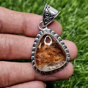 Кулон из натурального садового кварца, подвеска из стерлингового серебра 925 пробы, кварцевый серебряный кулон, подарок для нее коричневый