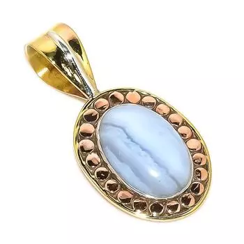 Кулон из натурального синего кружевного агата, двухцветный, из стерлингового серебра 925 пробы, 1,25 дюйма, y4H17