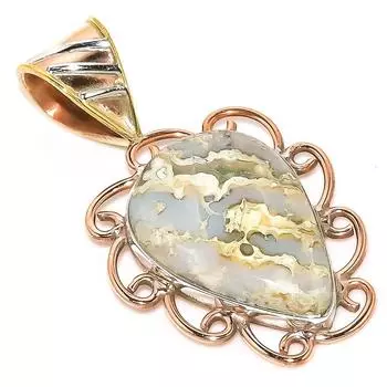 Кулон из натурального сумасшедшего кружева с агатом, двухцветный, из стерлингового серебра 925 пробы, 1,50 дюйма, r2i17