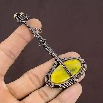 Кулон из натуральной гитары Bumblee Bee Jasper, драгоценный камень, медная проволока, 3,82 дюйма, v6A81