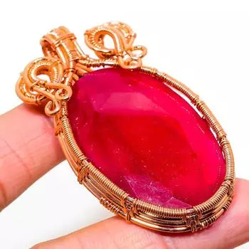 Кулон из натуральной медной проволоки ручной работы «Кашмирский рубин» 2,76 дюйма k7O28