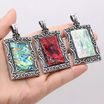 Кулон из натуральной ракушки, винтажные ювелирные изделия, прямоугольная форма, колье из сплава, ожерелья, идеи подарков, ювелирные изделия, подарок высокого качества для женщин 30x60mm