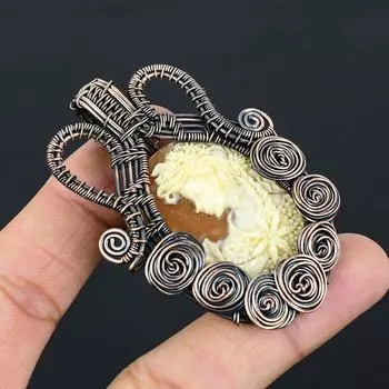 Кулон из натуральной викторианской леди с костяным лицом и камеей из медной проволоки 2,76 дюйма L7D81