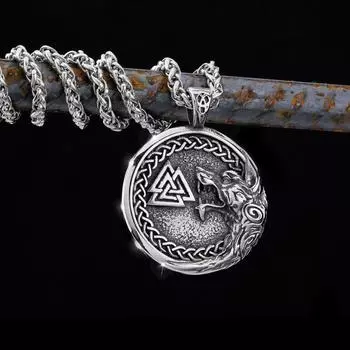 Кулон из нержавеющей стали 316L Викинг из нержавеющей стали Голова волка викингов Рунический амулет Винтажный кулон серебряный