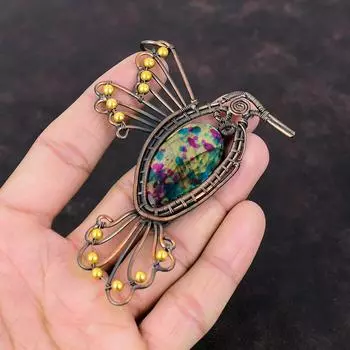 Кулон из нескольких огненных лабрадоритов, кулон из медной проволоки, кулон ручной работы с драгоценным камнем, уникальные медные украшения, кулон с птицей, подарок на юбилей