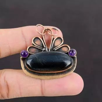 Кулон из питерсита, африканский аметист, медный кулон, ювелирные изделия из драгоценных камней, кулон ручной работы в стиле бохо, дизайнерские ювелирные изделия, медные украшения для подарка