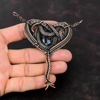 Кулон из питерсита, кулон из медной проволоки, уникальные медные украшения, кулон из настоящего драгоценного камня, кулон ручной работы, ювелирные изделия из питерсита, свадебные подарки