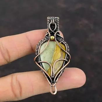 Кулон из полихромной яшмы, кулон из медной проволоки, медные украшения ручной работы, изящный кулон с драгоценными камнями, подарок для нее, ювелирные изделия из полихромной яшмы