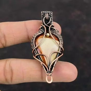 Кулон из полихромной яшмы, медная проволока, кулон с драгоценным камнем, дизайнерский кулон ручной работы, медный ювелирный подарок для матери, ювелирные изделия, завернутый в проволоку