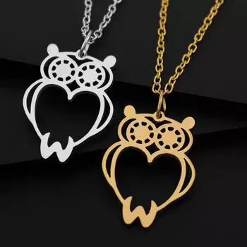 Кулон из полой нержавеющей стали в виде совы, украшение на ожерелье с птицей