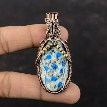 Кулон из яшмы K2, медная проволока, обернутая драгоценным камнем, уникальный дизайн, медное ювелирное изделие, кулон ручной работы, подарок для нее, проволочная обертка, ювелирное изделие