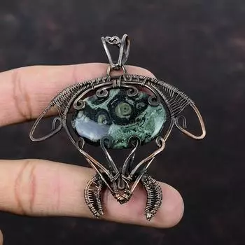 Кулон из яшмы Камбаба, кулон из медной проволоки, кулон в виде черепахи, кулон ручной работы с драгоценным камнем, изящная медная проволока, ювелирный подарок для женщин