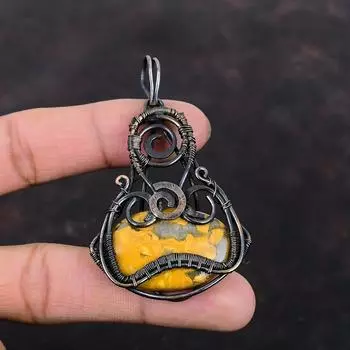 Кулон из яшмы Малигано, кулон из медной проволоки, кулон с драгоценным камнем, медные украшения ручной работы, стильный кулон, ювелирный подарок для мамы