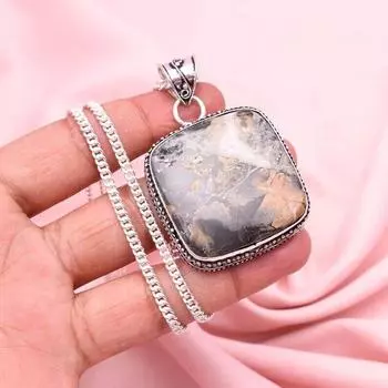 Кулон из яшмы Малингано Серебряная цепочка Ожерелье из стерлингового серебра 925 пробы