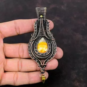 Кулон из яшмы с медной проволокой, кулон с драгоценным камнем, медные украшения, уникальный дизайн, кулон, кулон ручной работы, подарок на помолвку