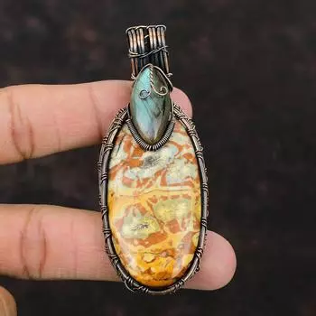 Кулон из яшмы с птичьим глазом, кулон из медной проволоки, кулон ручной работы с драгоценным камнем, медные украшения для подарка, ювелирные изделия из проволочной обмотки, подвеска из лабрадорита