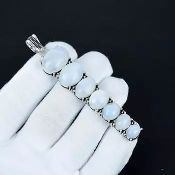 Кулон из радужного лунного камня, Кулон из стерлингового серебра 925 пробы, Кулон ручной работы, Антикварный кулон, Кулон с натуральным лунным камнем, Подарок 3.14 белый